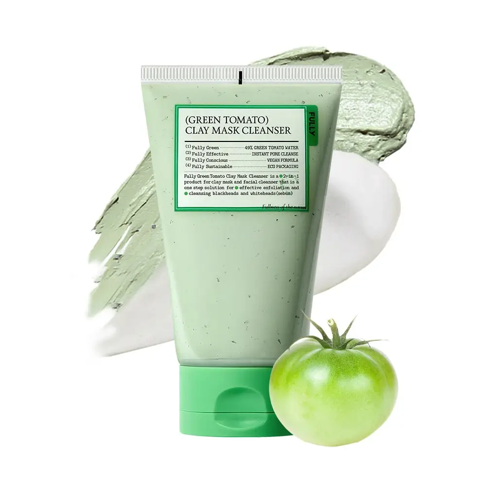 Fully green tomato clay pack cleanser 120gm Buy And Get Imagic Face Makeup Sponge Puff product image