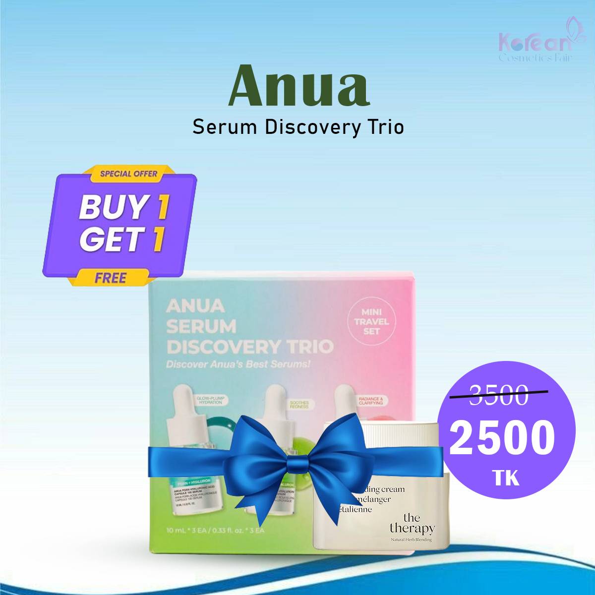Anua Serum Discovery Trio & The Face Shop The Therapy Vegan Blending Cream 30ml - Anua product in Bangladesh