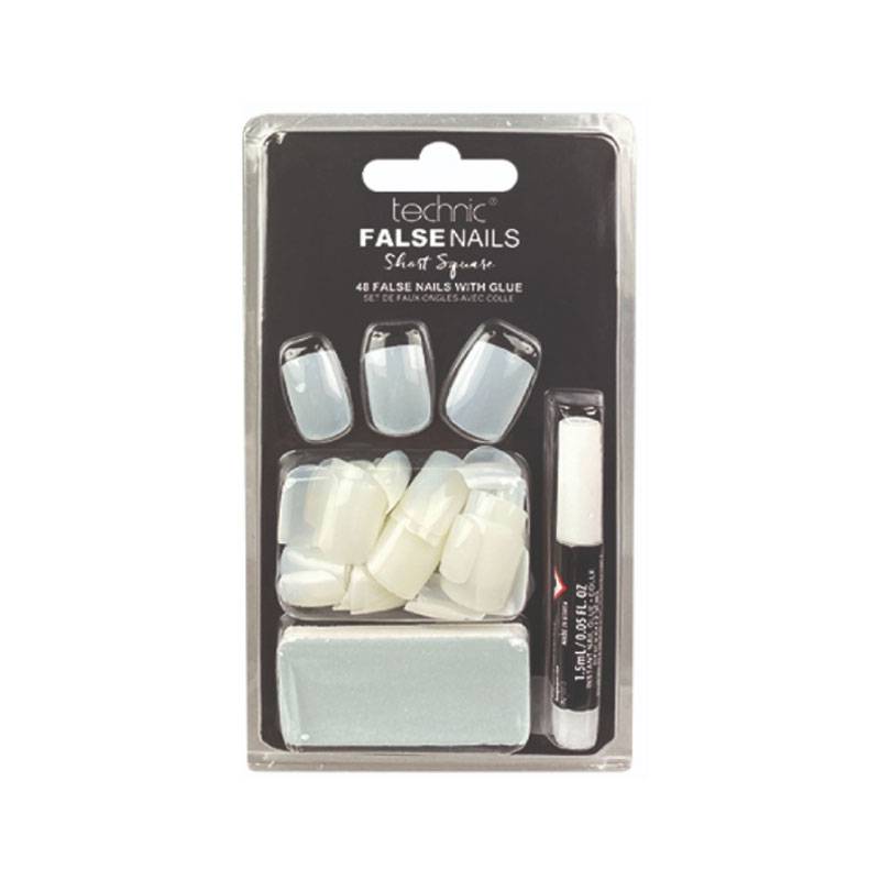 Technic False Nails Short Squares- Pack of 48 False Nails with Glue