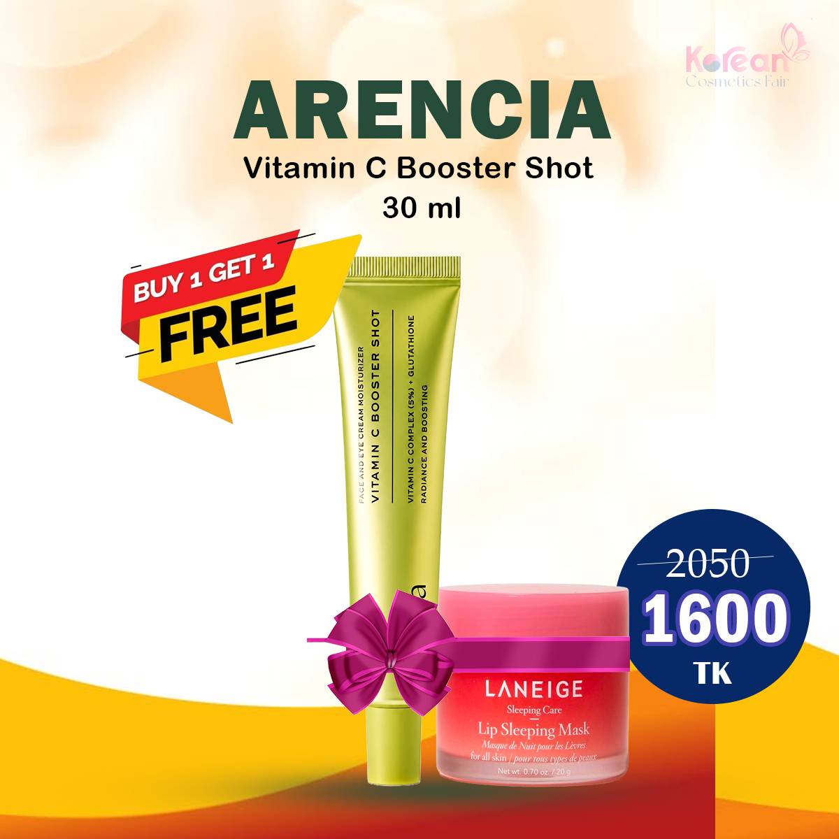 ARENCIA Vitamin C Booster Shot 30ml buy and get Laneige lip sleeping mask 3g